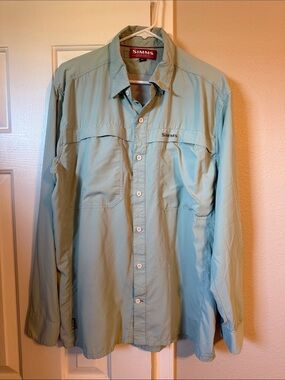 Simms Light Aqua Long Sleeve Performance Fishing Shirt